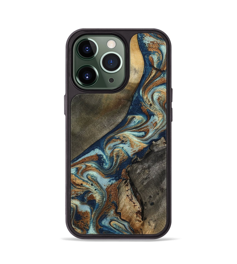 iPhone 13 Pro Wood Phone Case - Karon (Teal & Gold, 801649)