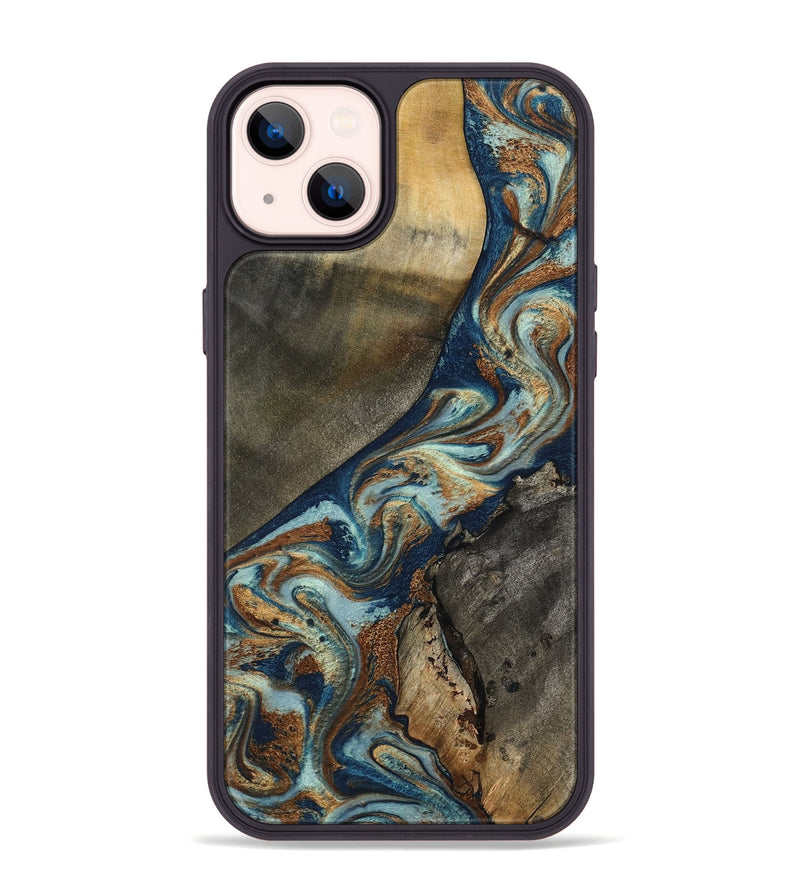 iPhone 14 Plus Wood Phone Case - Karon (Teal & Gold, 801649)
