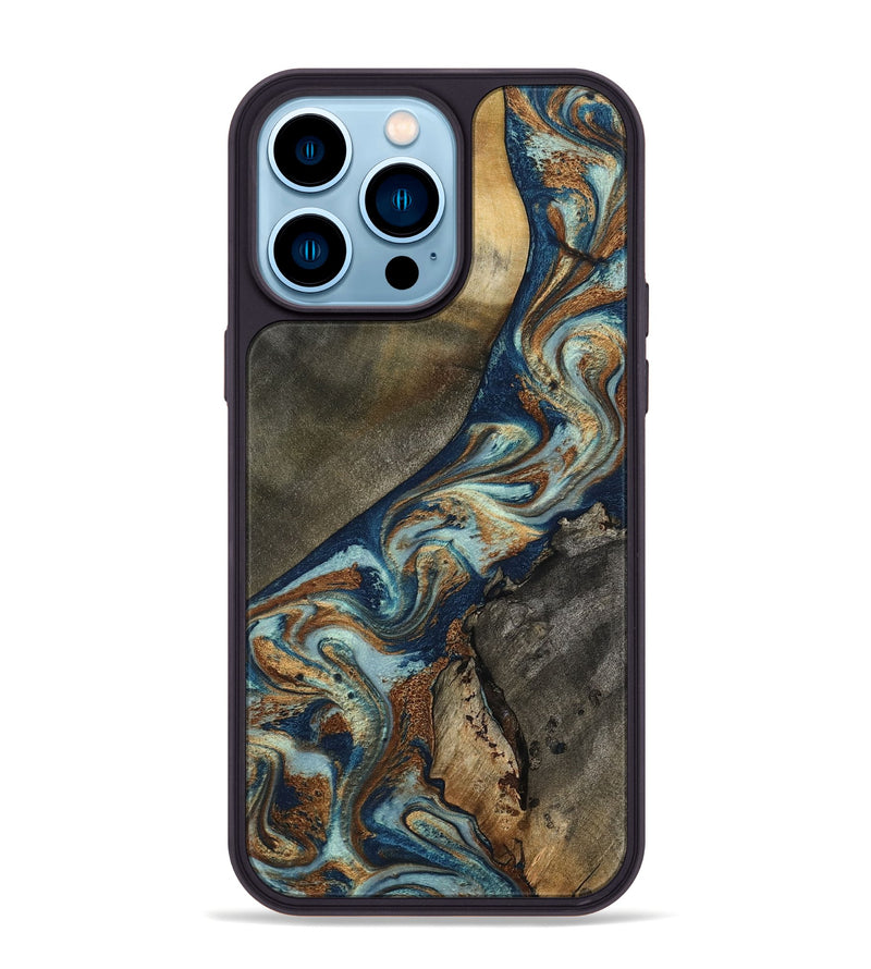 iPhone 14 Pro Max Wood Phone Case - Karon (Teal & Gold, 801649)