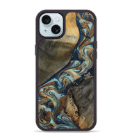 iPhone 15 Plus Wood Phone Case - Karon (Teal & Gold, 801649)