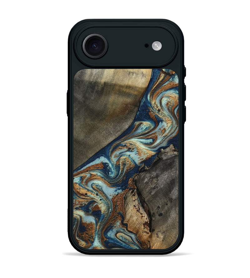 iPhone 17 Air Wood Phone Case - Karon (Teal & Gold, 801649)