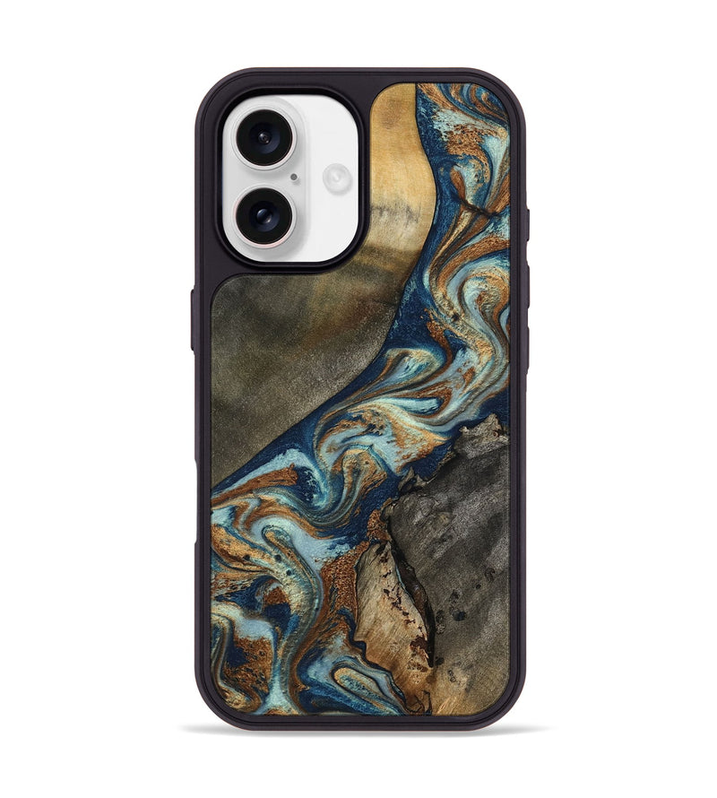 iPhone 17 Wood Phone Case - Karon (Teal & Gold, 801649)
