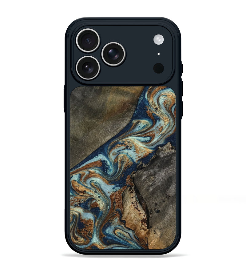 iPhone 17 Pro Max Wood Phone Case - Karon (Teal & Gold, 801649)