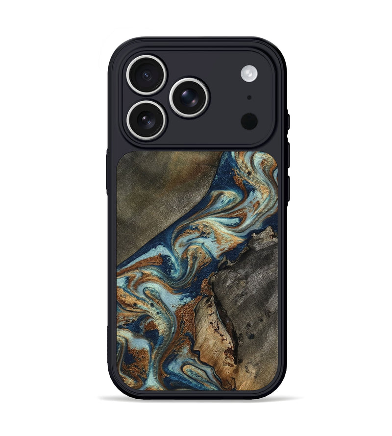 iPhone 17 Pro Wood Phone Case - Karon (Teal & Gold, 801649)