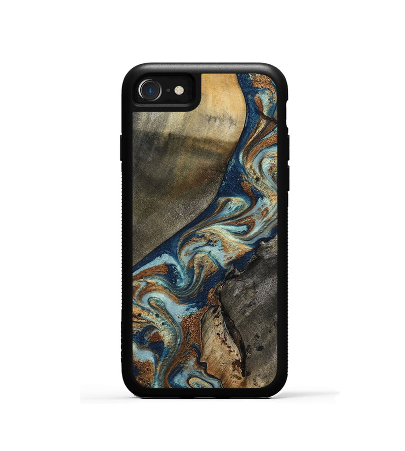 iPhone SE Wood Phone Case - Karon (Teal & Gold, 801649)