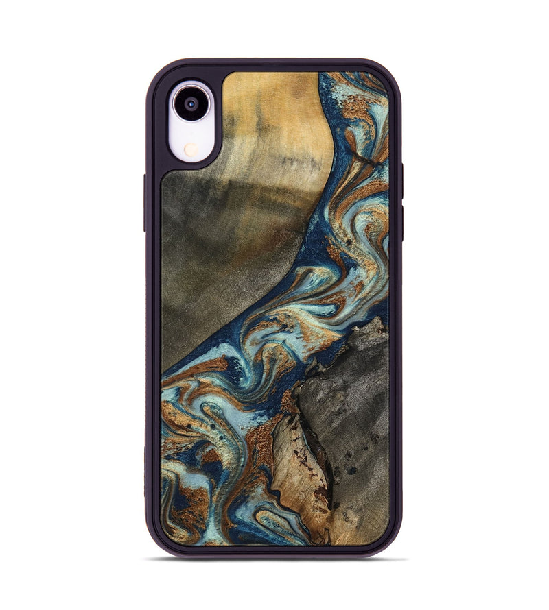 iPhone Xr Wood Phone Case - Karon (Teal & Gold, 801649)
