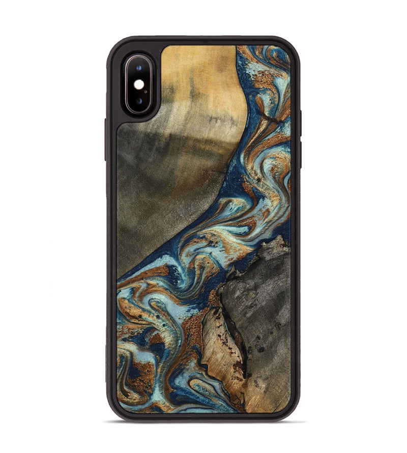 iPhone Xs Max Wood Phone Case - Karon (Teal & Gold, 801649)