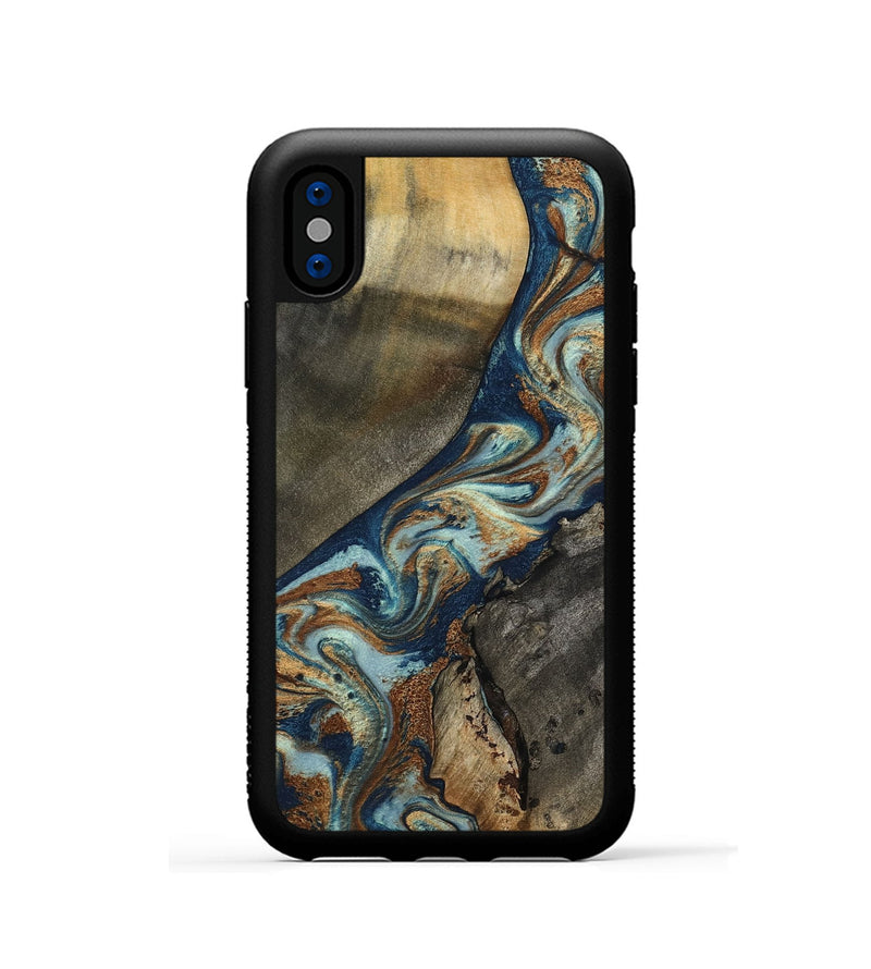 iPhone Xs Wood Phone Case - Karon (Teal & Gold, 801649)