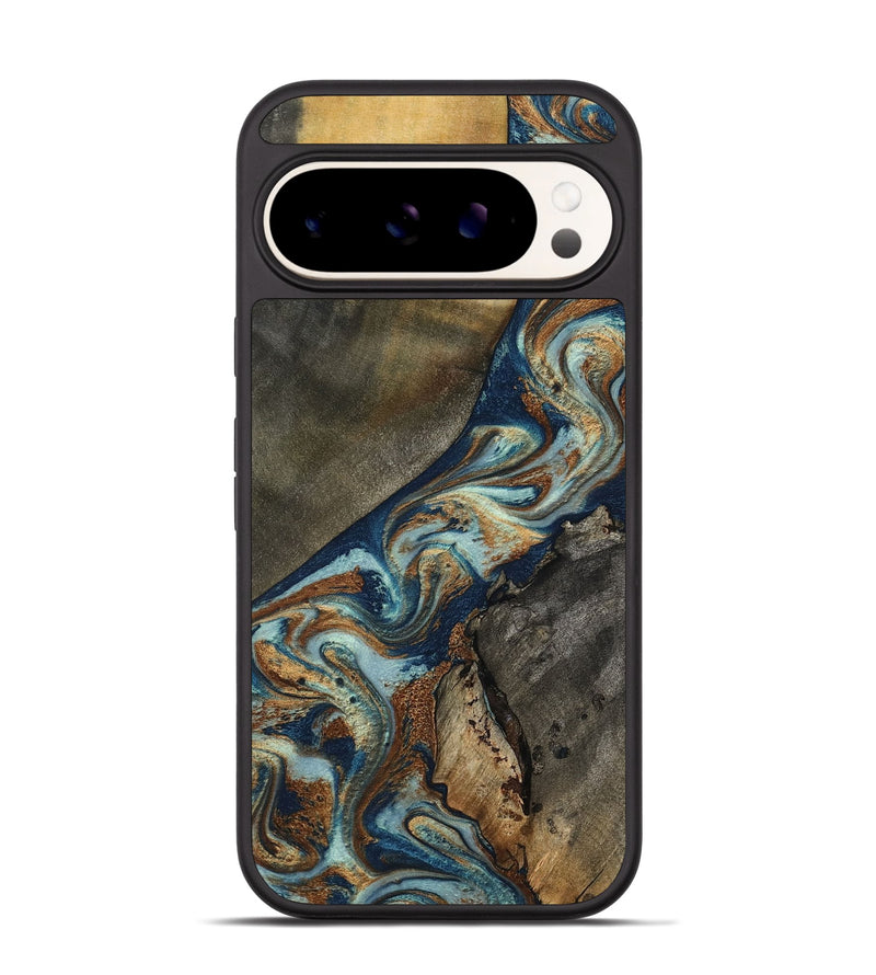 Pixel 9 Wood Phone Case - Karon (Teal & Gold, 801649)
