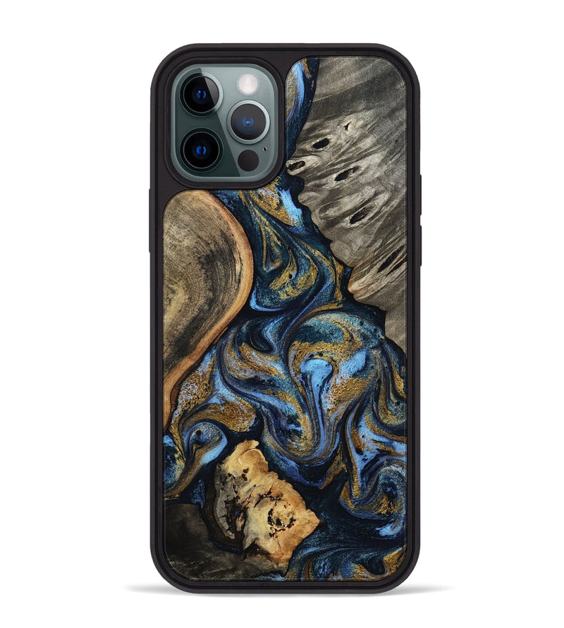 iPhone 12 Pro Max Wood Phone Case - Kairi (Teal & Gold, 801650)