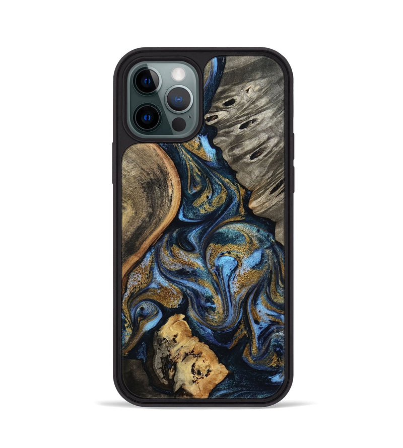 iPhone 12 Pro Wood Phone Case - Kairi (Teal & Gold, 801650)