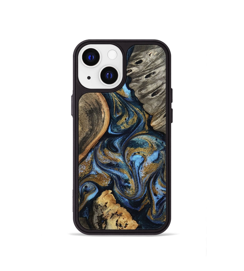 iPhone 13 mini Wood Phone Case - Kairi (Teal & Gold, 801650)