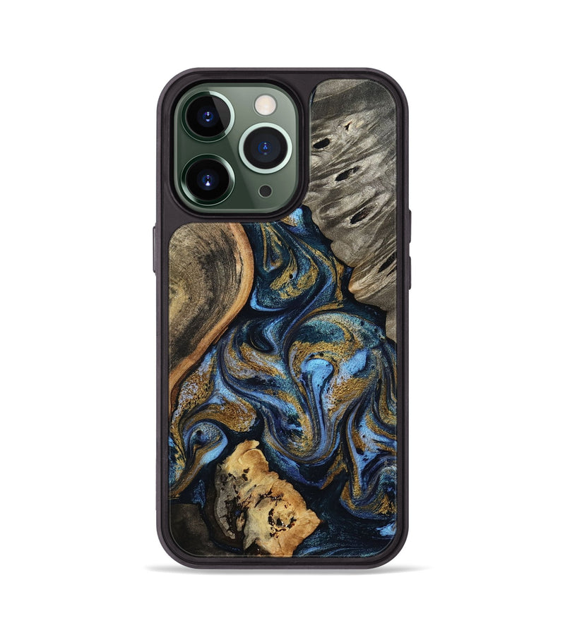 iPhone 13 Pro Wood Phone Case - Kairi (Teal & Gold, 801650)