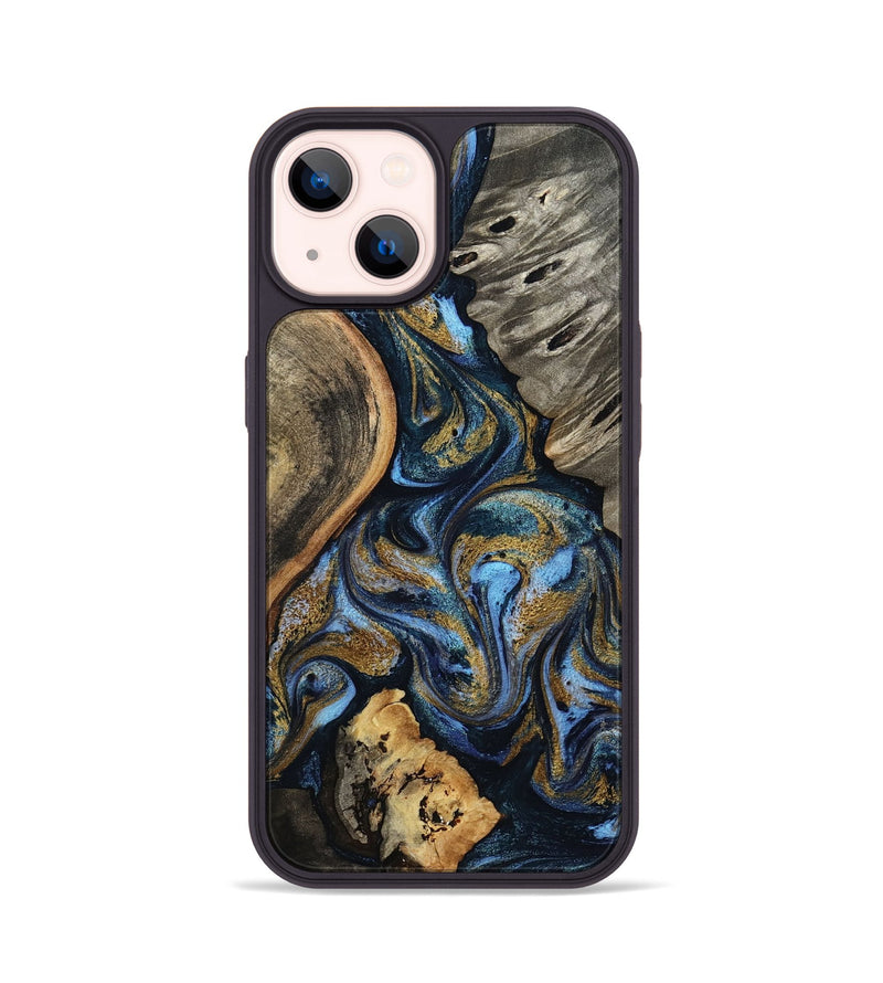 iPhone 14 Wood Phone Case - Kairi (Teal & Gold, 801650)
