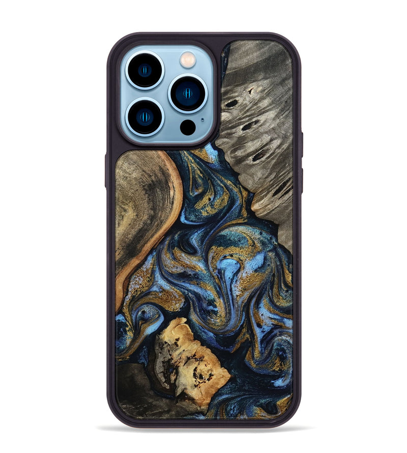 iPhone 14 Pro Max Wood Phone Case - Kairi (Teal & Gold, 801650)