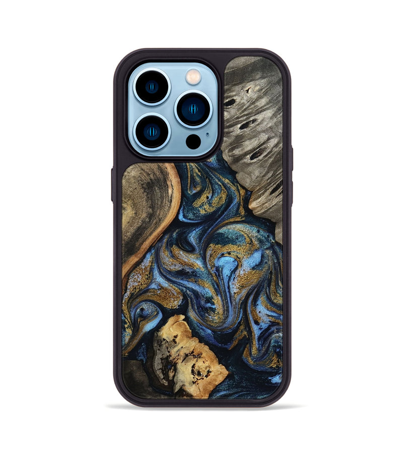 iPhone 14 Pro Wood Phone Case - Kairi (Teal & Gold, 801650)