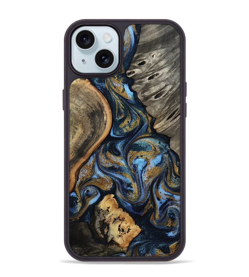 iPhone 15 Plus Wood Phone Case - Kairi (Teal & Gold, 801650)