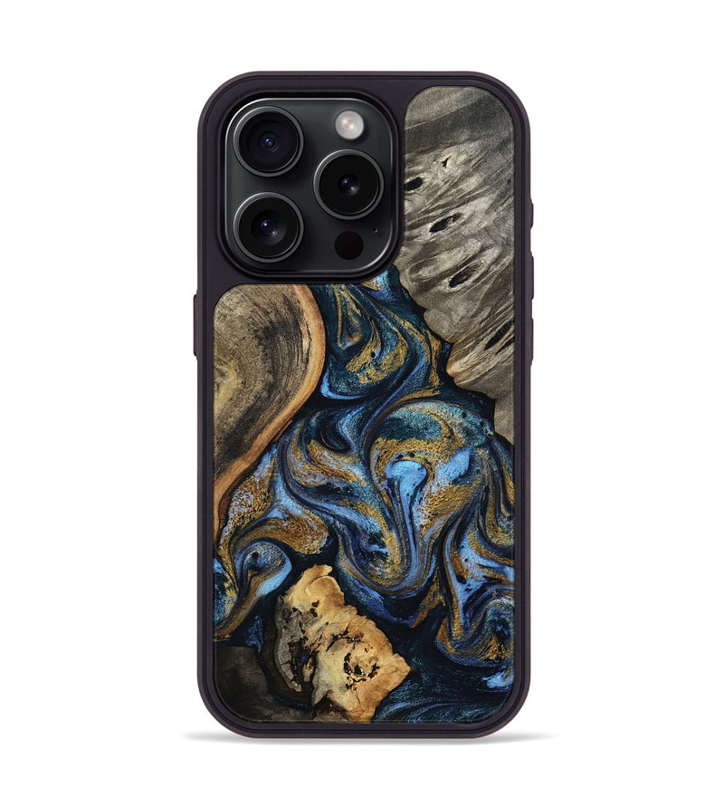 iPhone 15 Pro Wood Phone Case - Kairi (Teal & Gold, 801650)