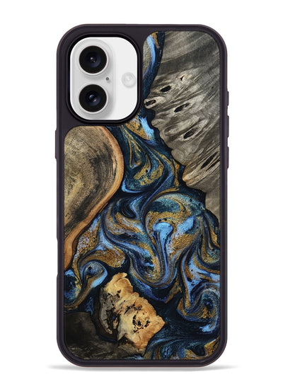 iPhone 16 Plus Wood Phone Case - Kairi (Teal & Gold, 801650)