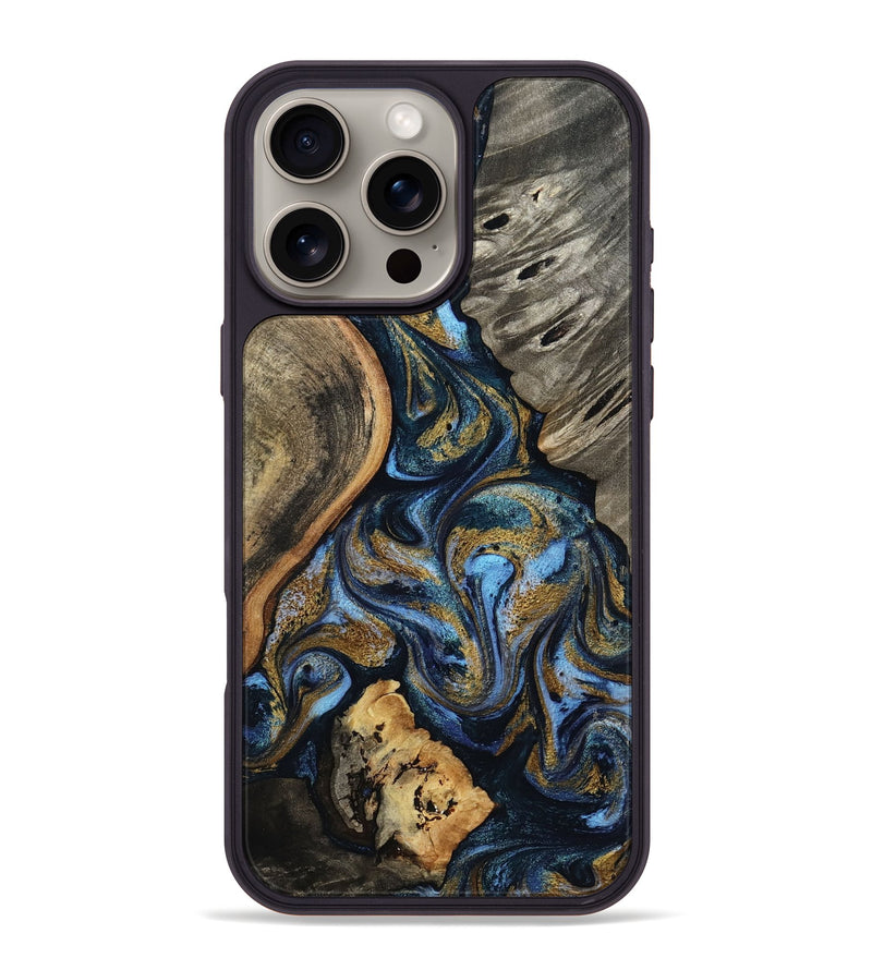iPhone 16 Pro Max Wood Phone Case - Kairi (Teal & Gold, 801650)