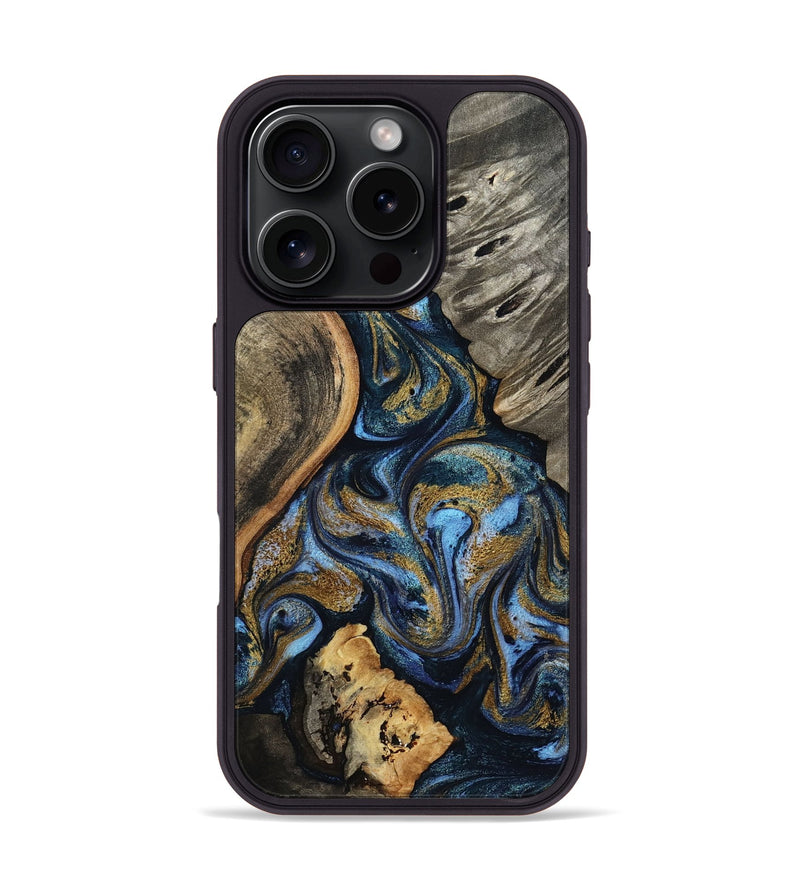 iPhone 16 Pro Wood Phone Case - Kairi (Teal & Gold, 801650)