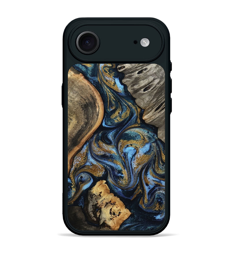iPhone 17 Air Wood Phone Case - Kairi (Teal & Gold, 801650)