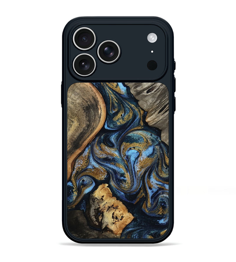iPhone 17 Pro Max Wood Phone Case - Kairi (Teal & Gold, 801650)