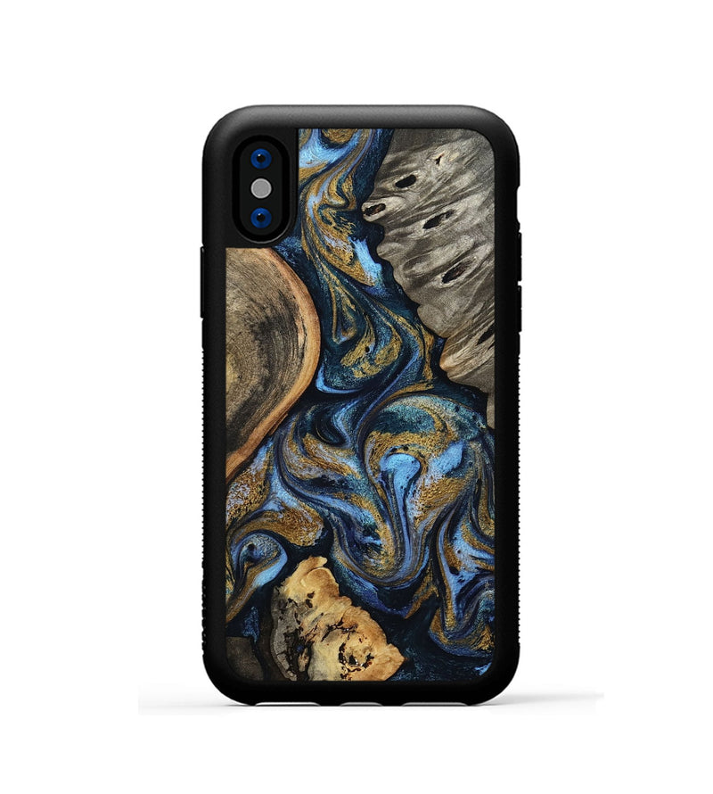 iPhone Xs Wood Phone Case - Kairi (Teal & Gold, 801650)
