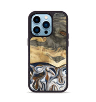 iPhone 14 Pro Wood Phone Case - Amias (Black & White, 801651)