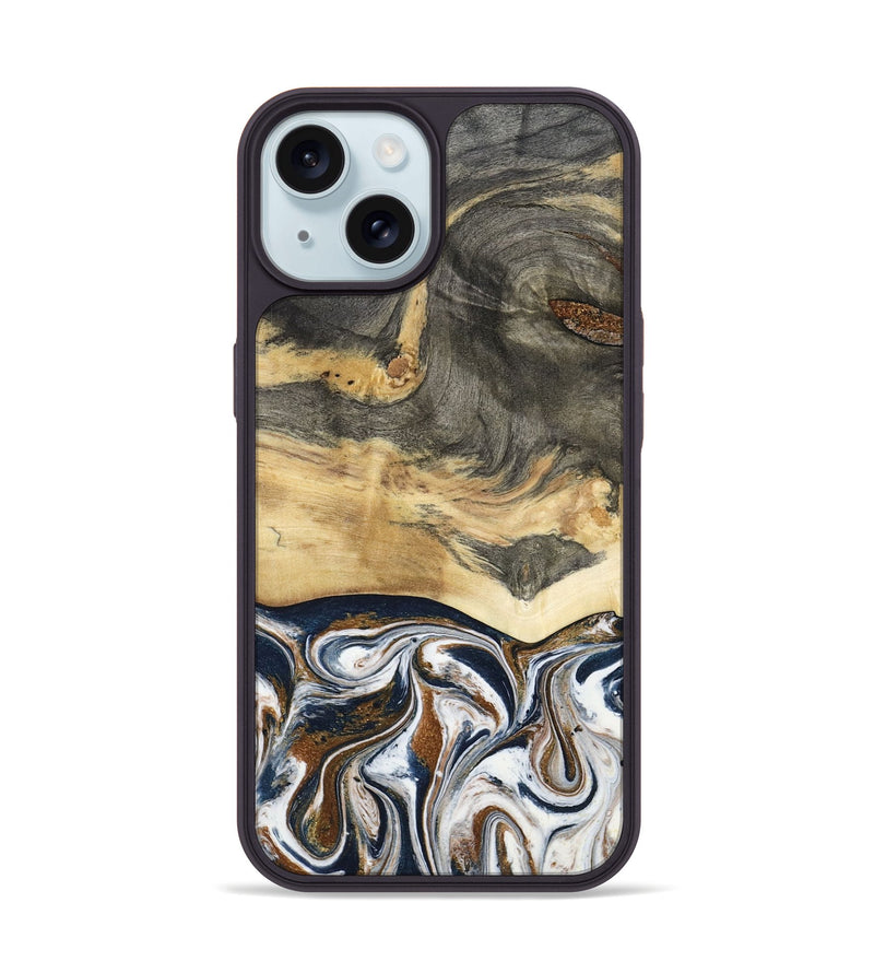 iPhone 15 Wood Phone Case - Amias (Black & White, 801651)
