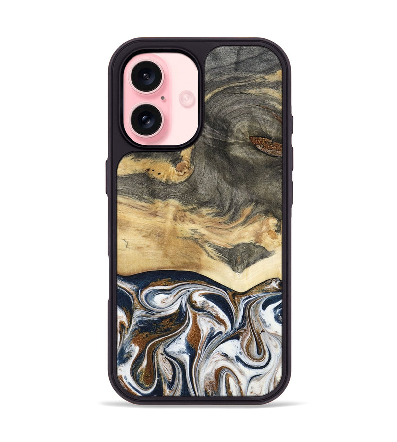 iPhone 16 Wood Phone Case - Amias (Black & White, 801651)