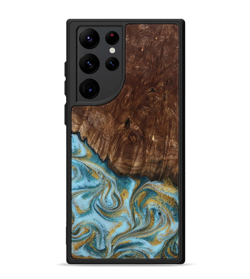 Galaxy S22 Ultra Wood Phone Case - Tonya (Teal & Gold, 801652)