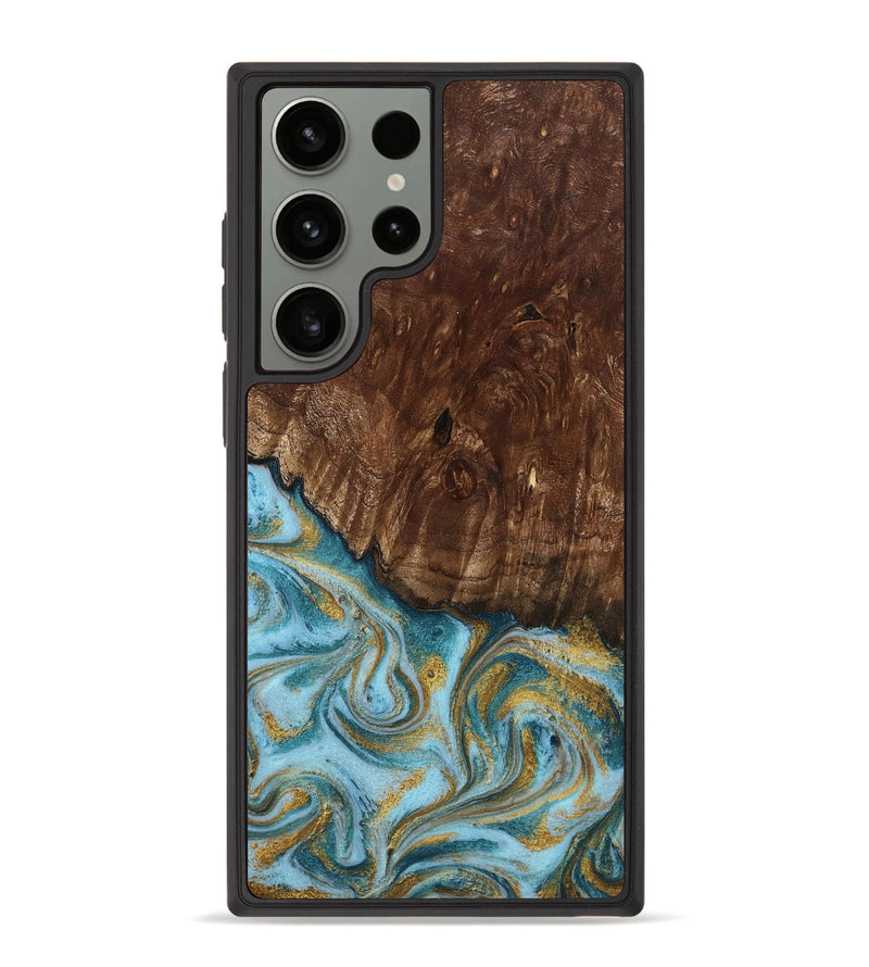 Galaxy S23 Ultra Wood Phone Case - Tonya (Teal & Gold, 801652)