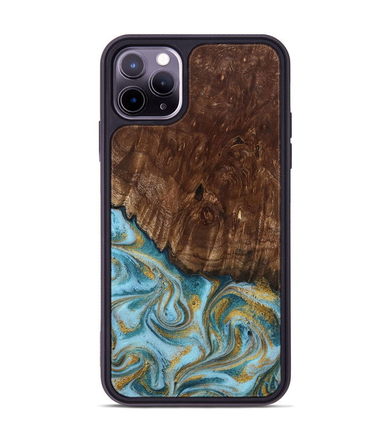 iPhone 11 Pro Max Wood Phone Case - Tonya (Teal & Gold, 801652)
