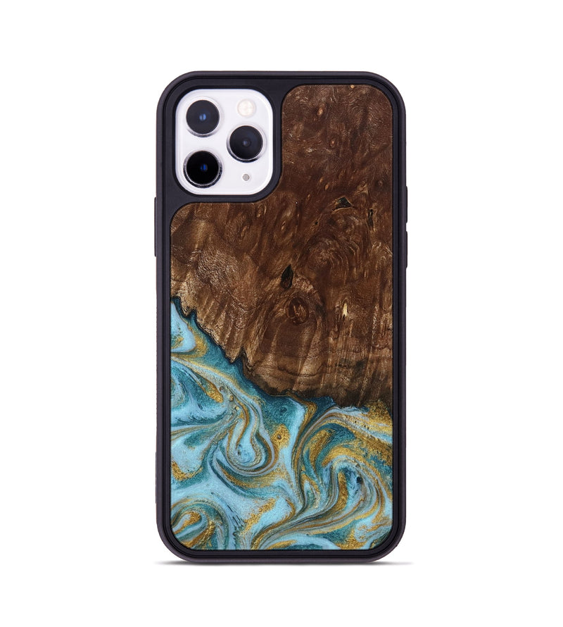 iPhone 11 Pro Wood Phone Case - Tonya (Teal & Gold, 801652)