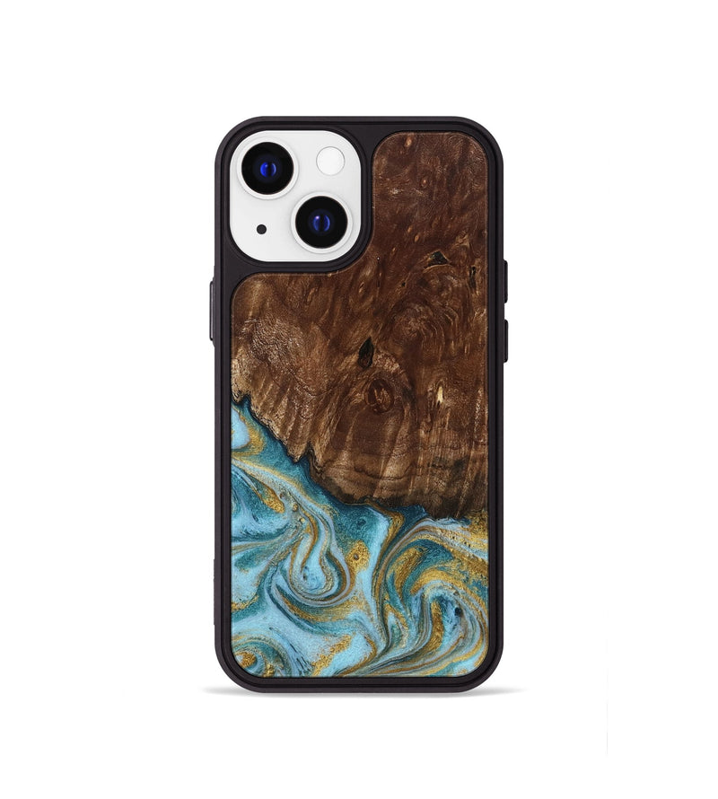 iPhone 13 mini Wood Phone Case - Tonya (Teal & Gold, 801652)