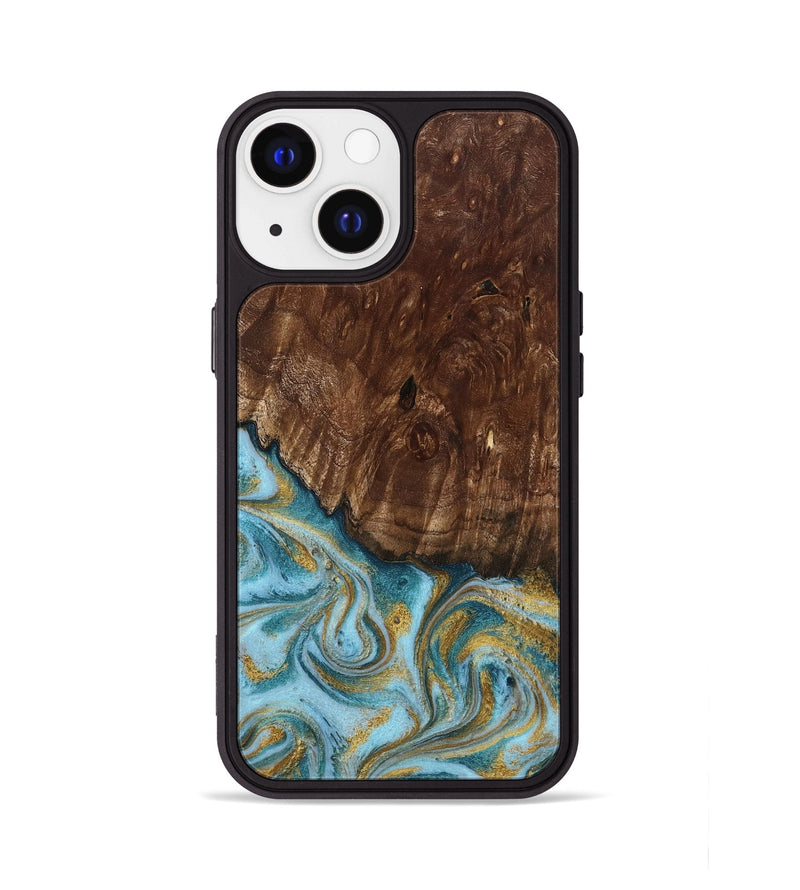 iPhone 13 Wood Phone Case - Tonya (Teal & Gold, 801652)