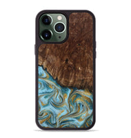 iPhone 13 Pro Max Wood Phone Case - Tonya (Teal & Gold, 801652)