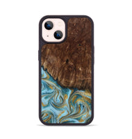 iPhone 14 Wood Phone Case - Tonya (Teal & Gold, 801652)