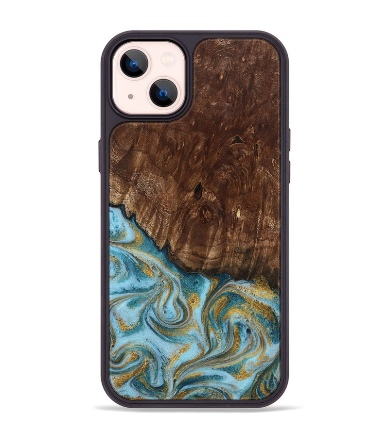 iPhone 14 Plus Wood Phone Case - Tonya (Teal & Gold, 801652)