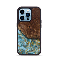 iPhone 14 Pro Wood Phone Case - Tonya (Teal & Gold, 801652)