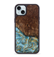 iPhone 15 Plus Wood Phone Case - Tonya (Teal & Gold, 801652)