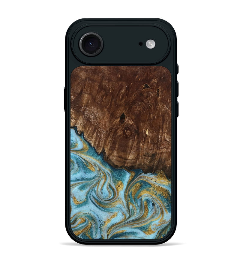 iPhone 17 Air Wood Phone Case - Tonya (Teal & Gold, 801652)
