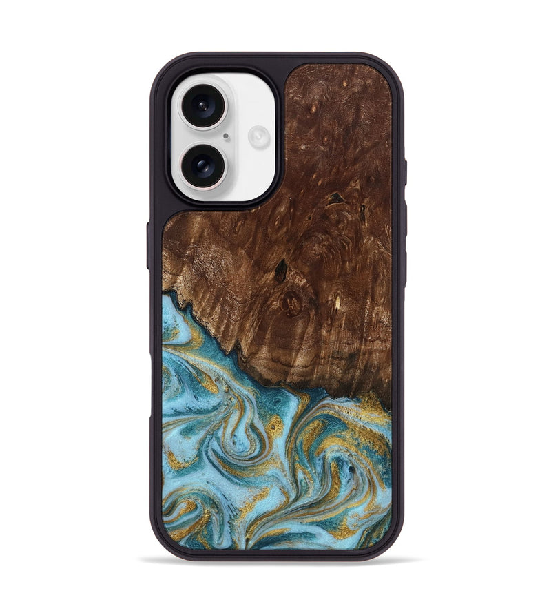 iPhone 17 Wood Phone Case - Tonya (Teal & Gold, 801652)