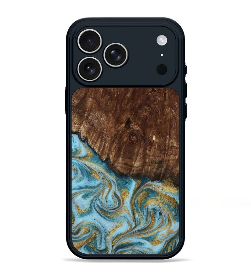 iPhone 17 Pro Max Wood Phone Case - Tonya (Teal & Gold, 801652)
