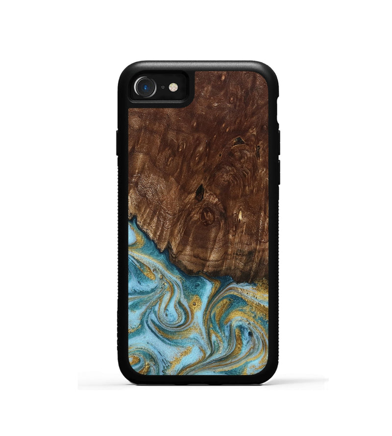iPhone SE Wood Phone Case - Tonya (Teal & Gold, 801652)