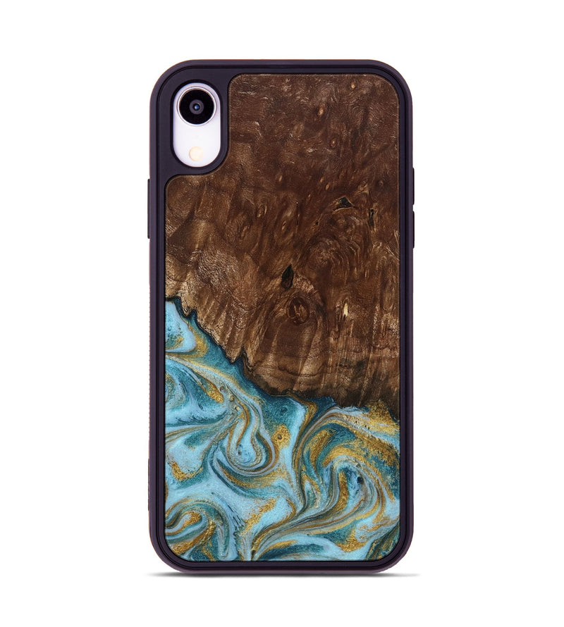 iPhone Xr Wood Phone Case - Tonya (Teal & Gold, 801652)