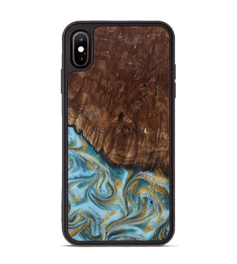 iPhone Xs Max Wood Phone Case - Tonya (Teal & Gold, 801652)