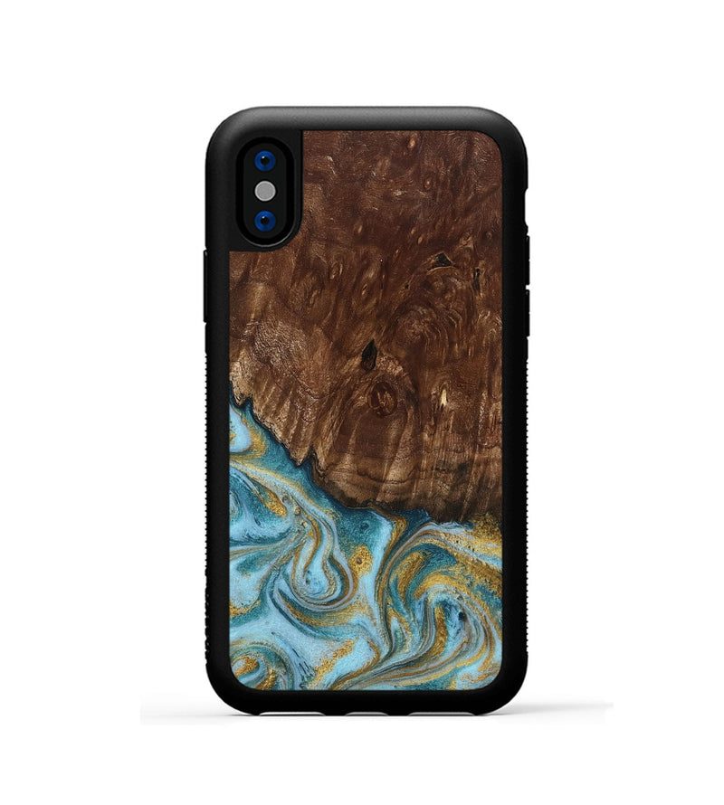 iPhone Xs Wood Phone Case - Tonya (Teal & Gold, 801652)