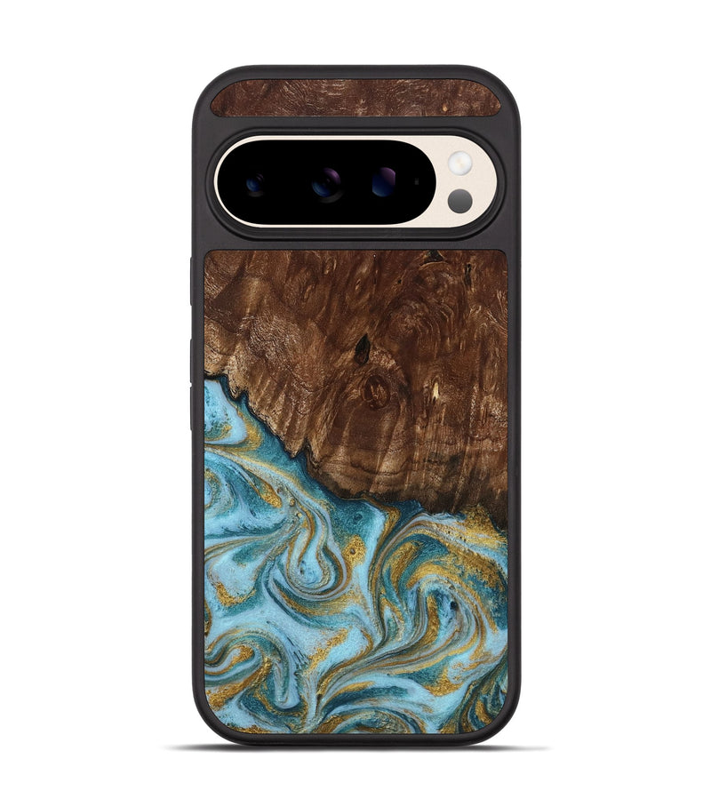Pixel 10 Wood Phone Case - Tonya (Teal & Gold, 801652)